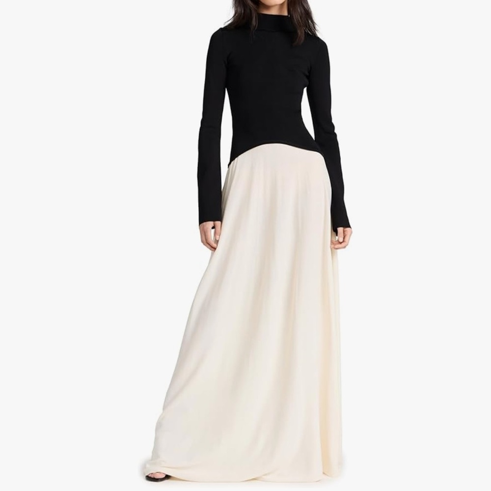 Sofia Richie SOLID & STRIPED Long Sleeve Dress in Black and Cream